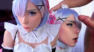Kawaii maid cosplays to give deepthroat blowjob to boss