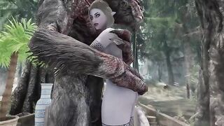 The dark elf is having fun with a troll in this hot Skyrim scene