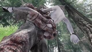 The dark elf is having fun with a troll in this hot Skyrim scene