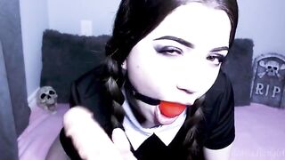 Wednesday Addams gets fucked by a dildo on cam