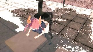 Hentai with a girl who is having fun with an invisible friend