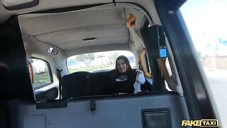 A huge boobs owner Sabien Demonia gets her pussy railed in the fake taxi