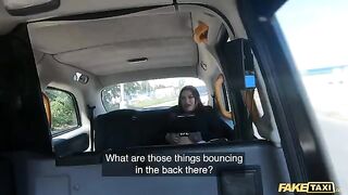 A huge boobs owner Sabien Demonia gets her pussy railed in the fake taxi