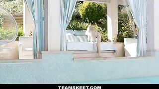 Petite yoga enthusiast Lola Fae gets banged by the pool
