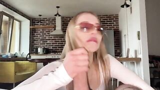 Pretty woman in glasses fucks with her boyfriend, cum on her face