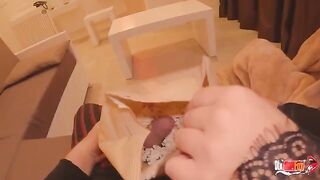 Hot stepmom seduced her stepson by putting popcorn on his dick