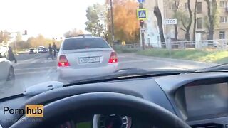 A hot MILF is getting banged by a young taxi driver outdoors