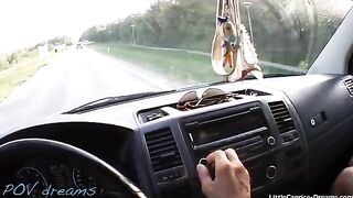 A sexy girl is having fun with the driver in the car