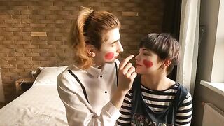 The sexy mime is too hungry for cock, so she was fucking with her boyfriend