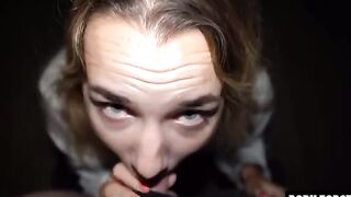 The cute girl swallows a huge load after a doggy fuck on the public playground