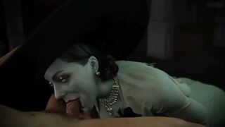 The lady Dimitrescu is engaging in oral play, showcasing her skills