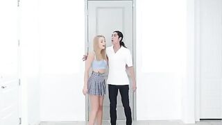 Skinny blonde gets fucked in the kitchen with passion
