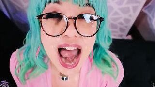 Little Puck, the cum-loving nympho, gets her face drenched in cum - stick it where it says!