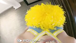 The cheerleader has an incredible facial explosion with a guy in POV