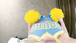 The cheerleader has an incredible facial explosion with a guy in POV