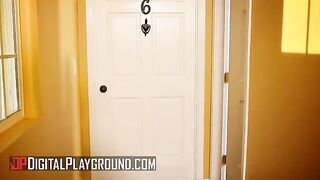 The guy fucks Scarlet Red and Clover hard while the neighbor masturbates