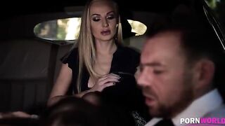 The driver got fucked by two busty babes in a steamy car encounter