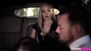 The driver got fucked by two busty babes in a steamy car encounter
