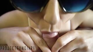 A sexy blondie woman plays with the guy’s cock and his foreskin