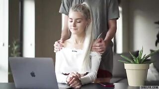 Eva Elfie got creampied during a Zoom class, showcasing her tight young pussy in action
