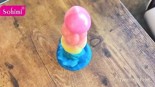 Dildo review with an eye roll, showcasing moaning and intense action
