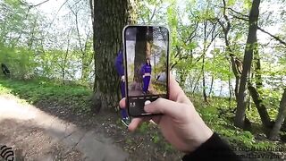 Outdoor blowjob with a risk of cum in the mouth