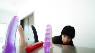 I fuck my ass and pussy with the neighbor's dildos until I squirt