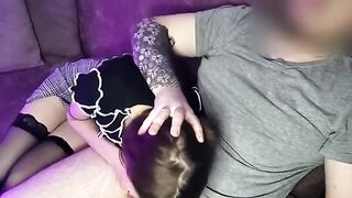 The girl sitting next got on his cock and he came in her mouth