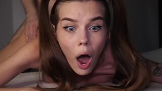 Petite teen gets her asshole gapped by a massive cock in intense anal sex