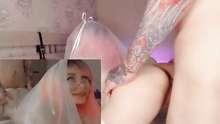 The bride cheats on her husband with his best friend and gets cum on her ahegao face