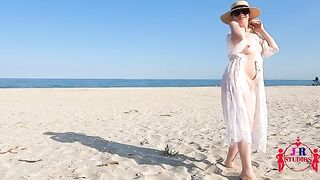 First time posing nude and having sex on a public beach, exclusive!