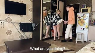 A hot MILF without panties seduces a young guy and fucks with him hard