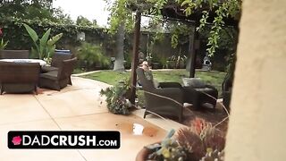 Fit stepdaughter lets pervert dad finger and fuck her outdoors