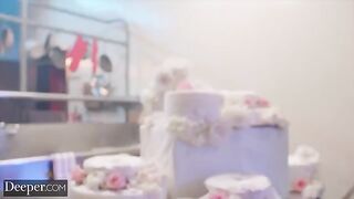 The baker competes with others, showcasing her skills in a steamy setting