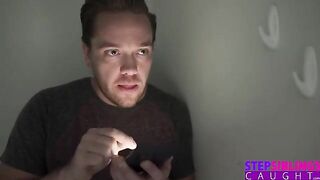 The stepsister is joking with her bro about his cock size