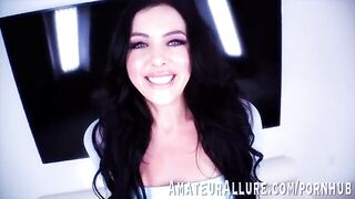Theodora Day, blue-eyed brunette babe, riding cock with skill