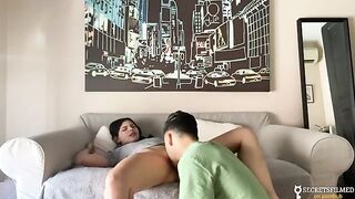 My stepsister and I woke up at home alone, so we fucked in the living room