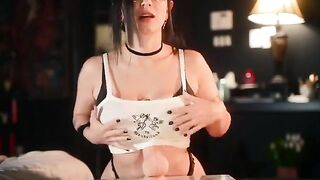 Goth slut in glasses twerks and rides a big dildo with her huge boobs