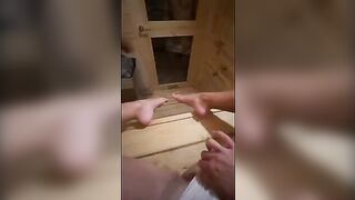This fat prick masturbates in sauna and I deepthroat him until he comes in my mouth
