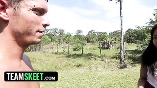 A gorgeous ebony babe with a big ass gets fucked in the garden