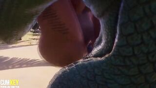 Two hot girls fucked by a monster cock in 3D