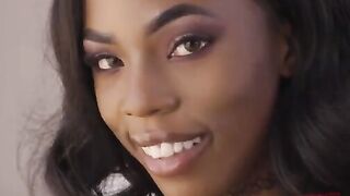 Petite ebony babe Sarah Banks gets her ass smashed hard