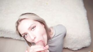 Girl makes a blowjob and gets sperm on her boobs