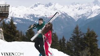 The skier has sex with a young girl in the hotel room in the Alps