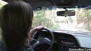 Old granny gets banged after giving a blowjob on the roadside