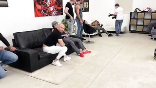 Backstage group sex with 7 guys and Mega Gangbang for Monika Fox