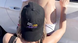 A woman fucked by two guys on the Nevada desert road
