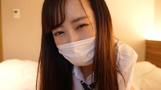 Girl in a sailor suit masturbating the guy’s cock