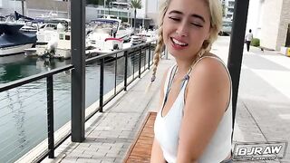 Blonde porn star Chloe Surreal gets a messy cumshot on her face