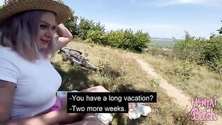 A babe has sex with a stranger she met outdoors